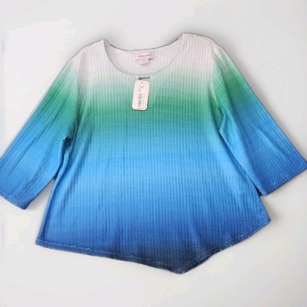 Allison Daley Woman Ombre Textured Tunic Top PXL Asymmetric Hem Stretch Top NWT